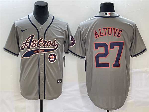 Mens Houston Astros #27 Jose Altuve Gray With Patch Cool Base Stitched Baseball Jersey->houston astros->MLB Jersey
